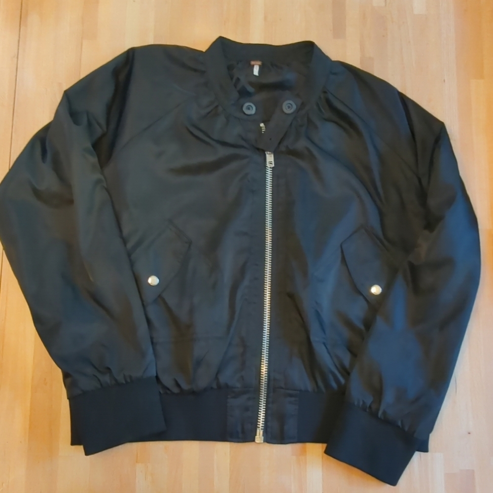 Free People Black Midnight Bomber Jacket